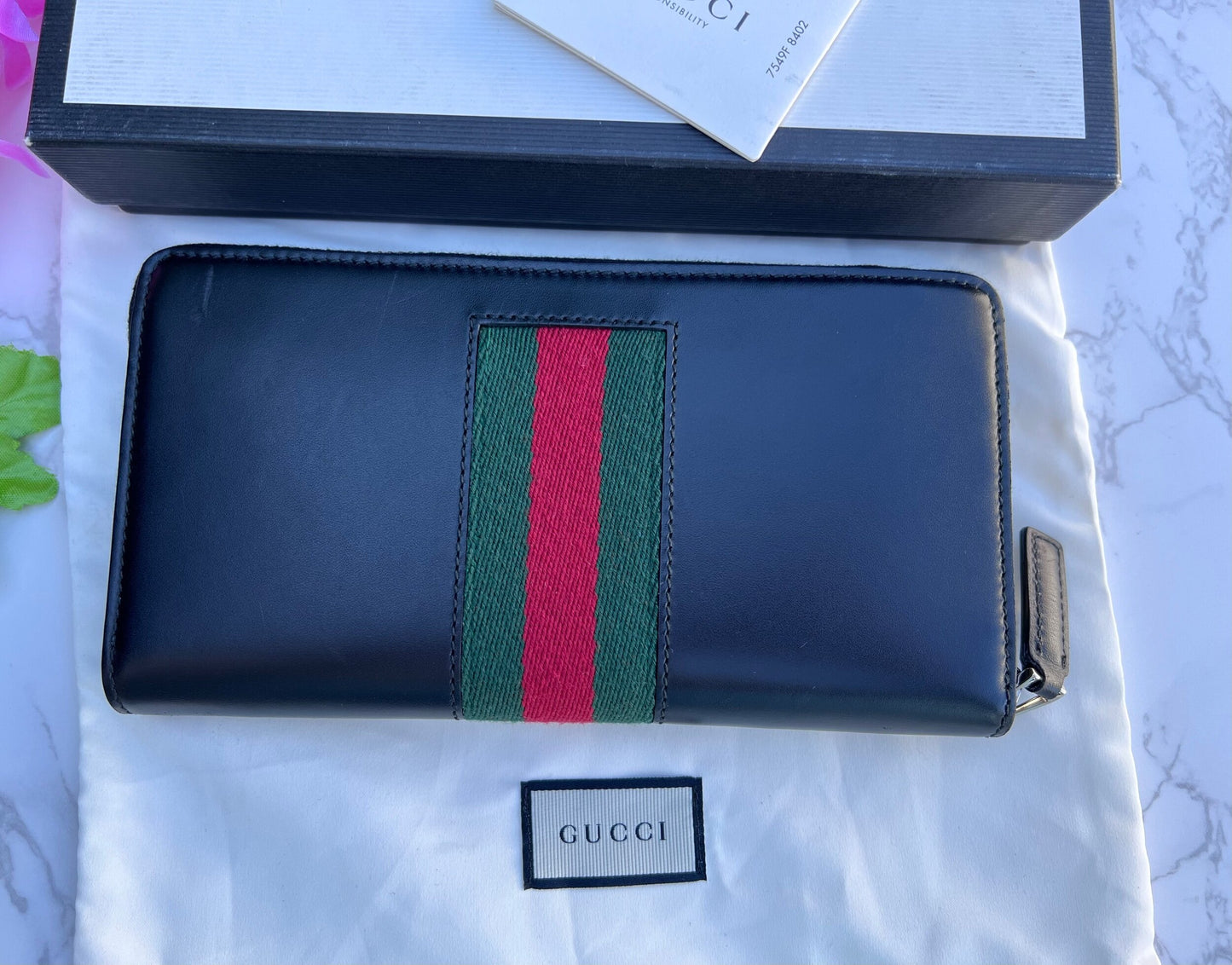 GG Web Zip Around Wallet Leather Black