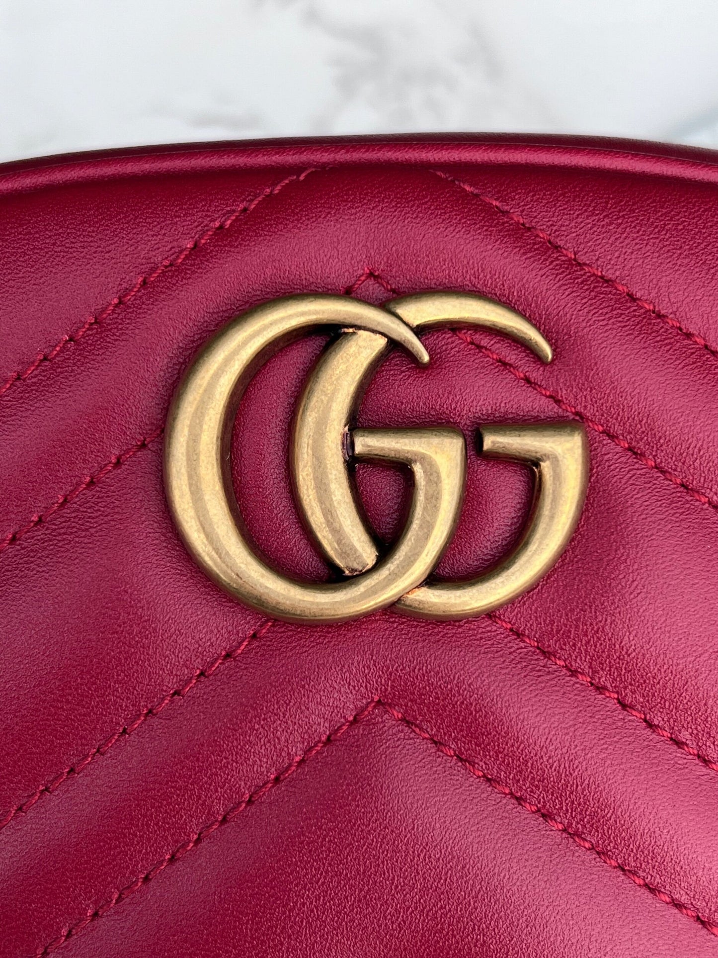 Calfskin Matelasse GG Marmont Belt Bag 85 34 Hibiscus Red