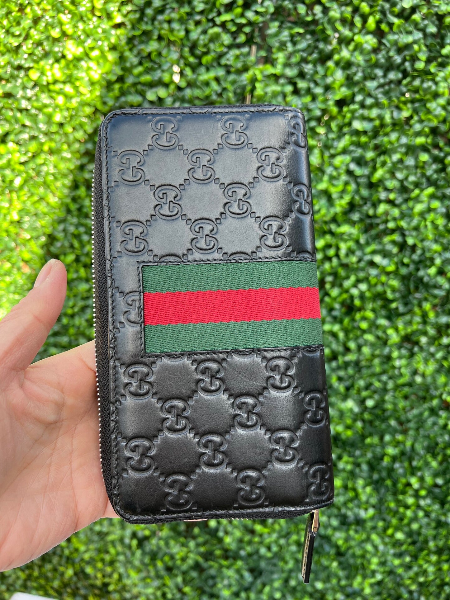 GG Web Zip Around Organizer Wallet Ssima Leather Black