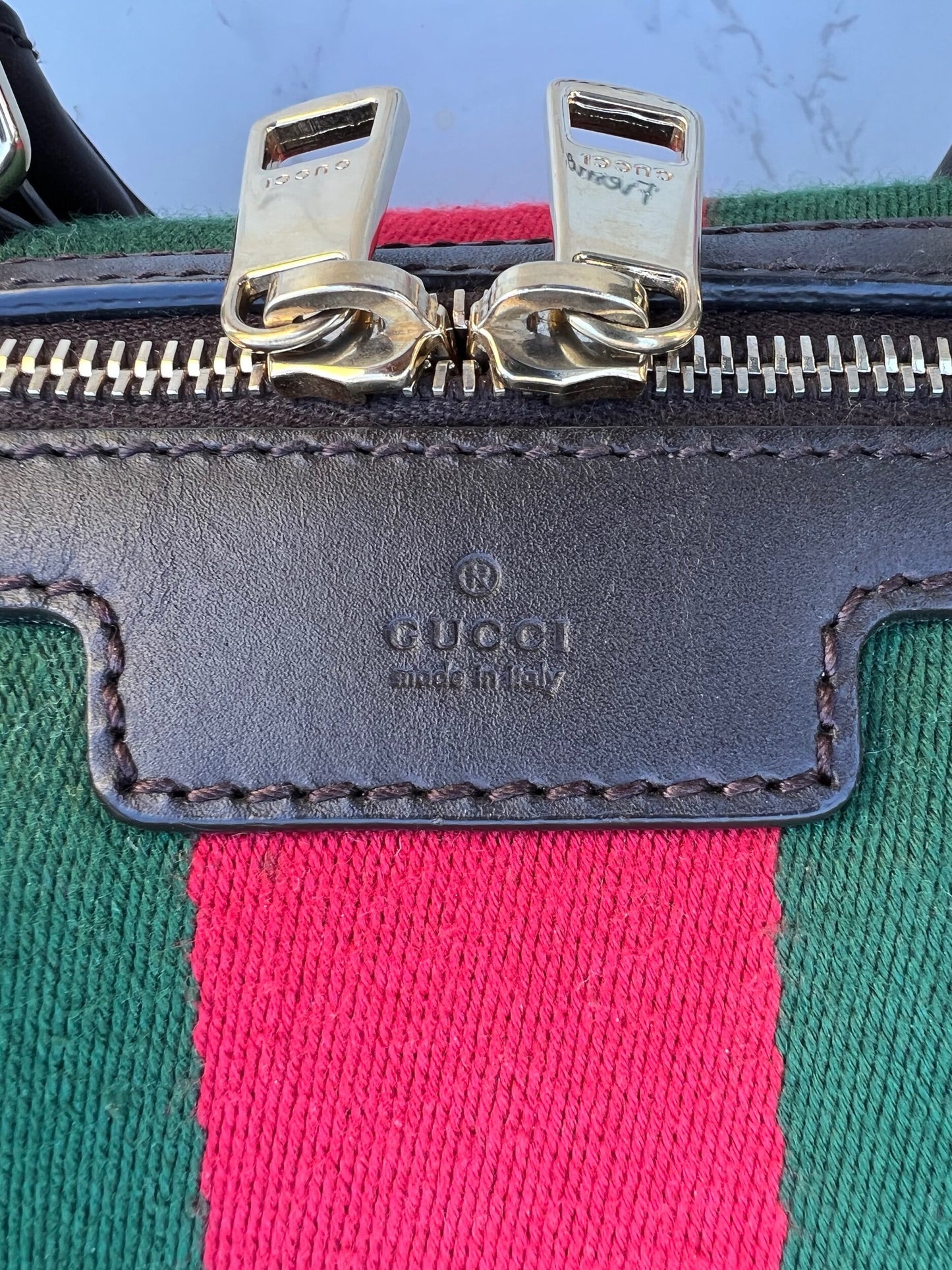 GG Small Boston Vintage Web Dark Brown with Removable Strap