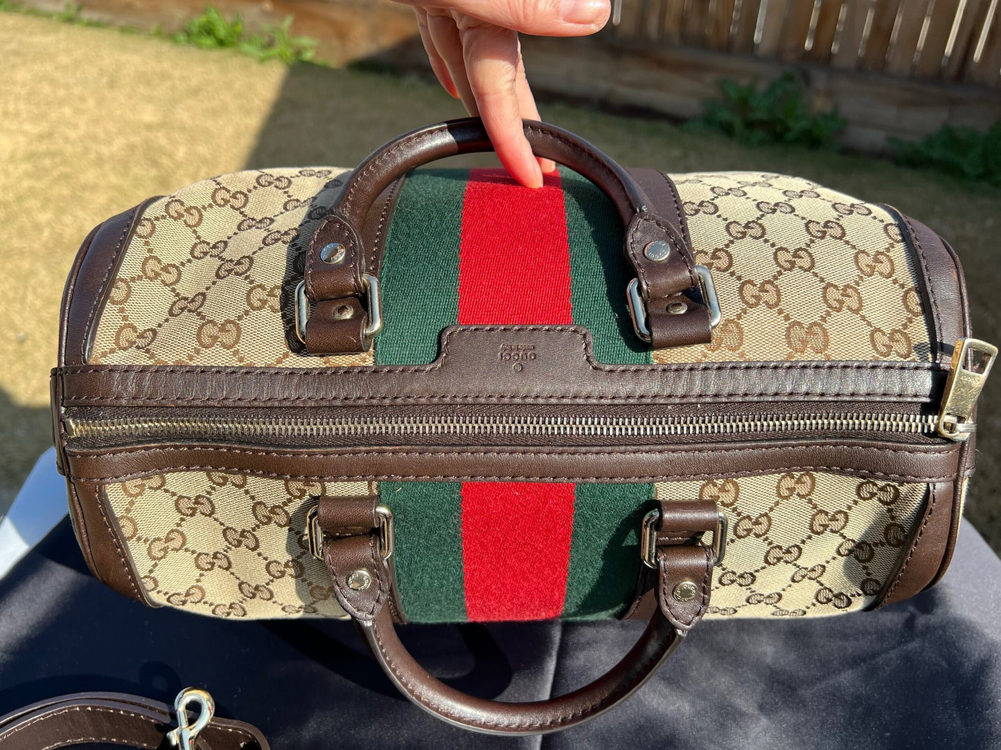 GG Vintage Web Medium Boston Dark Brown w/Strap