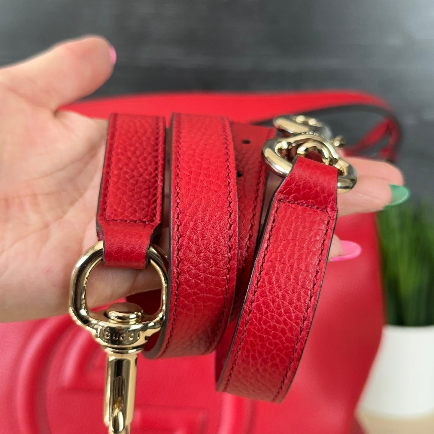 Authentic Preowned Red Soho Convertible Hobo Leather Bag