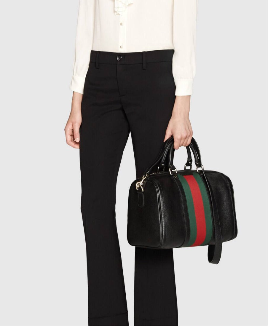 Vintage Web boston bag in black Leather