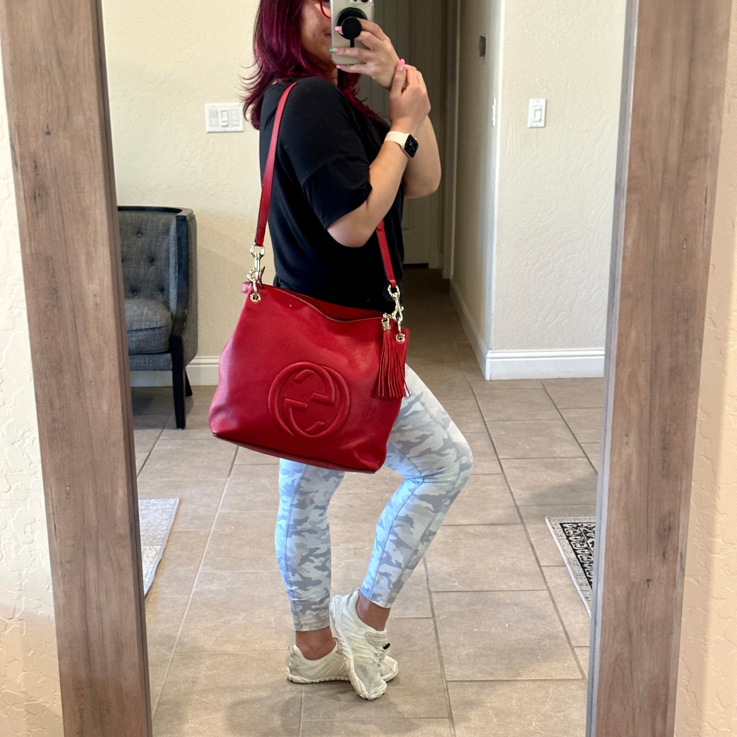 Authentic Preowned Red Soho Convertible Hobo Leather Bag
