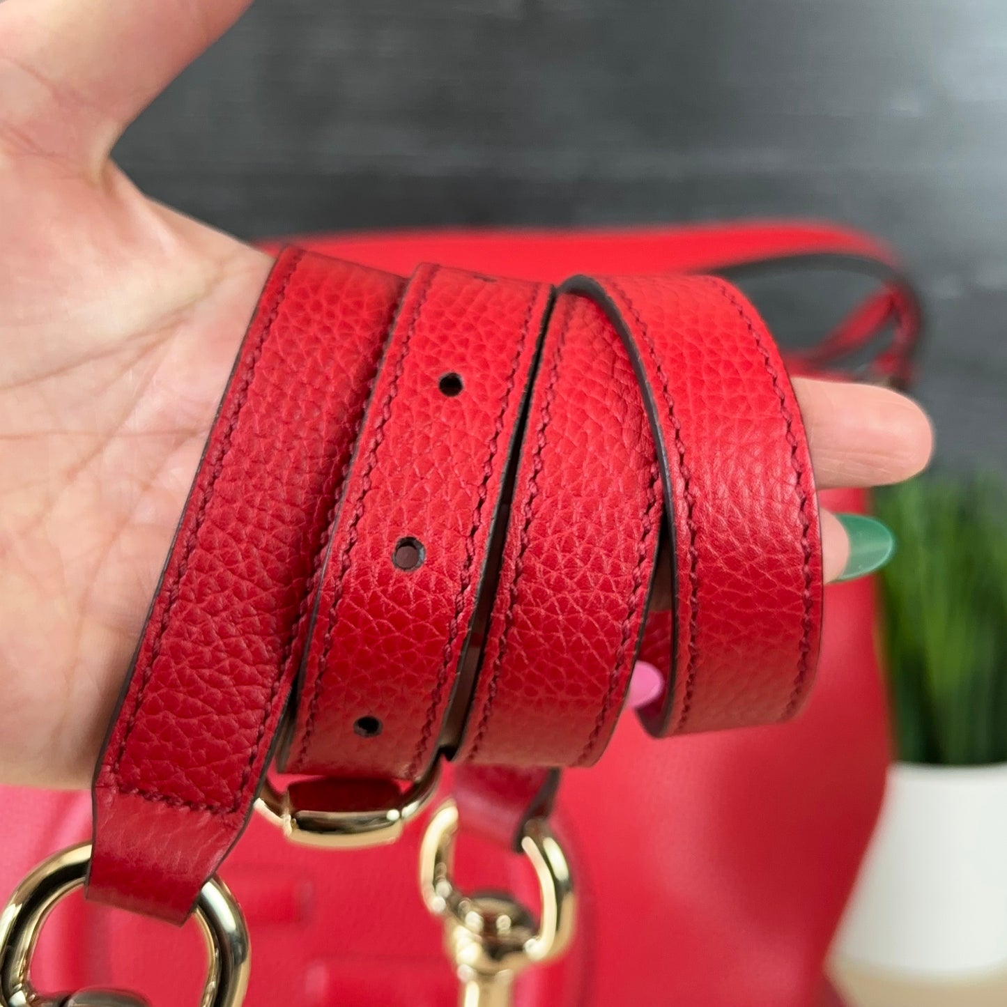 Authentic Preowned Red Soho Convertible Hobo Leather Bag