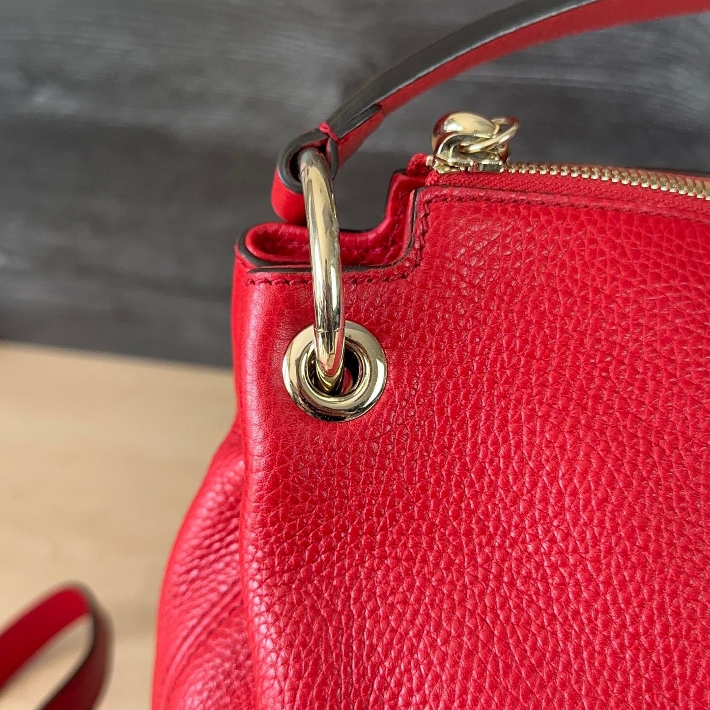 Authentic Preowned Red Soho Convertible Hobo Leather Bag