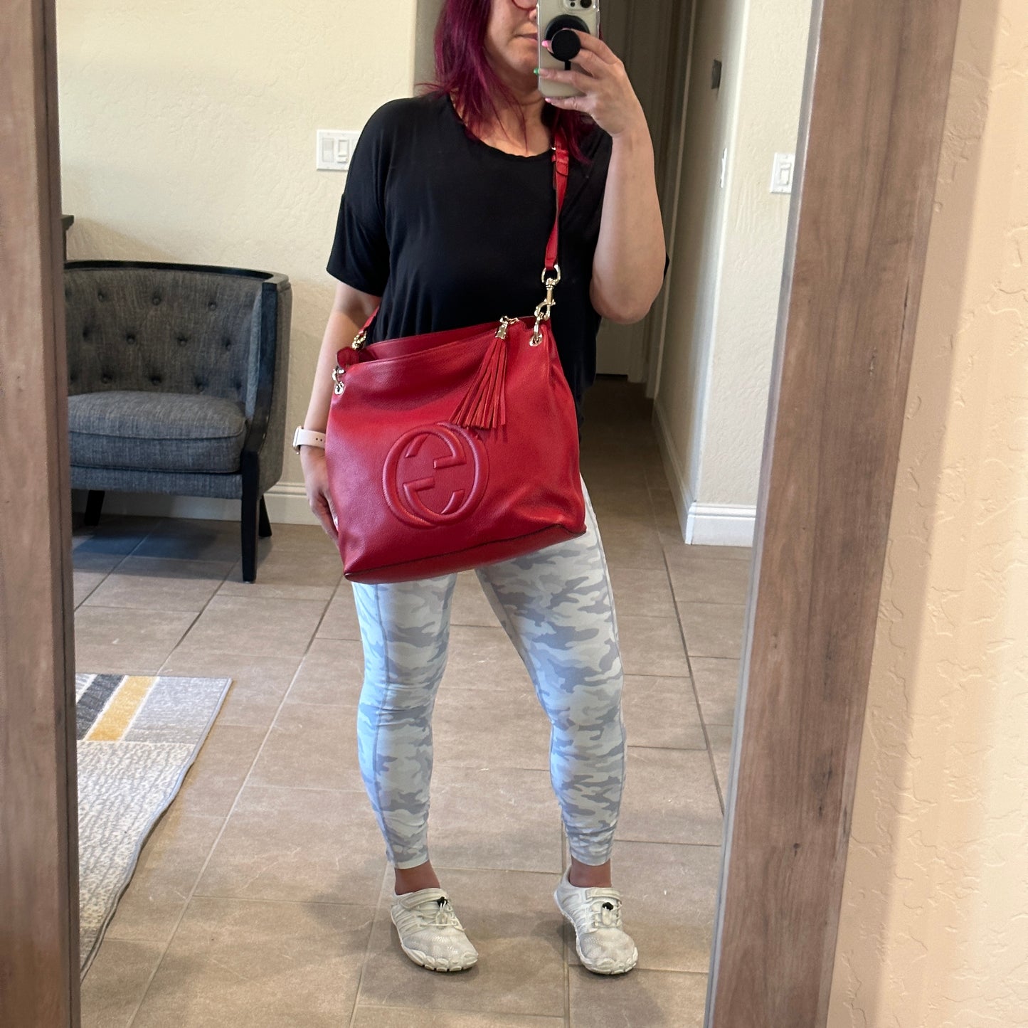 Authentic Preowned Red Soho Convertible Hobo Leather Bag
