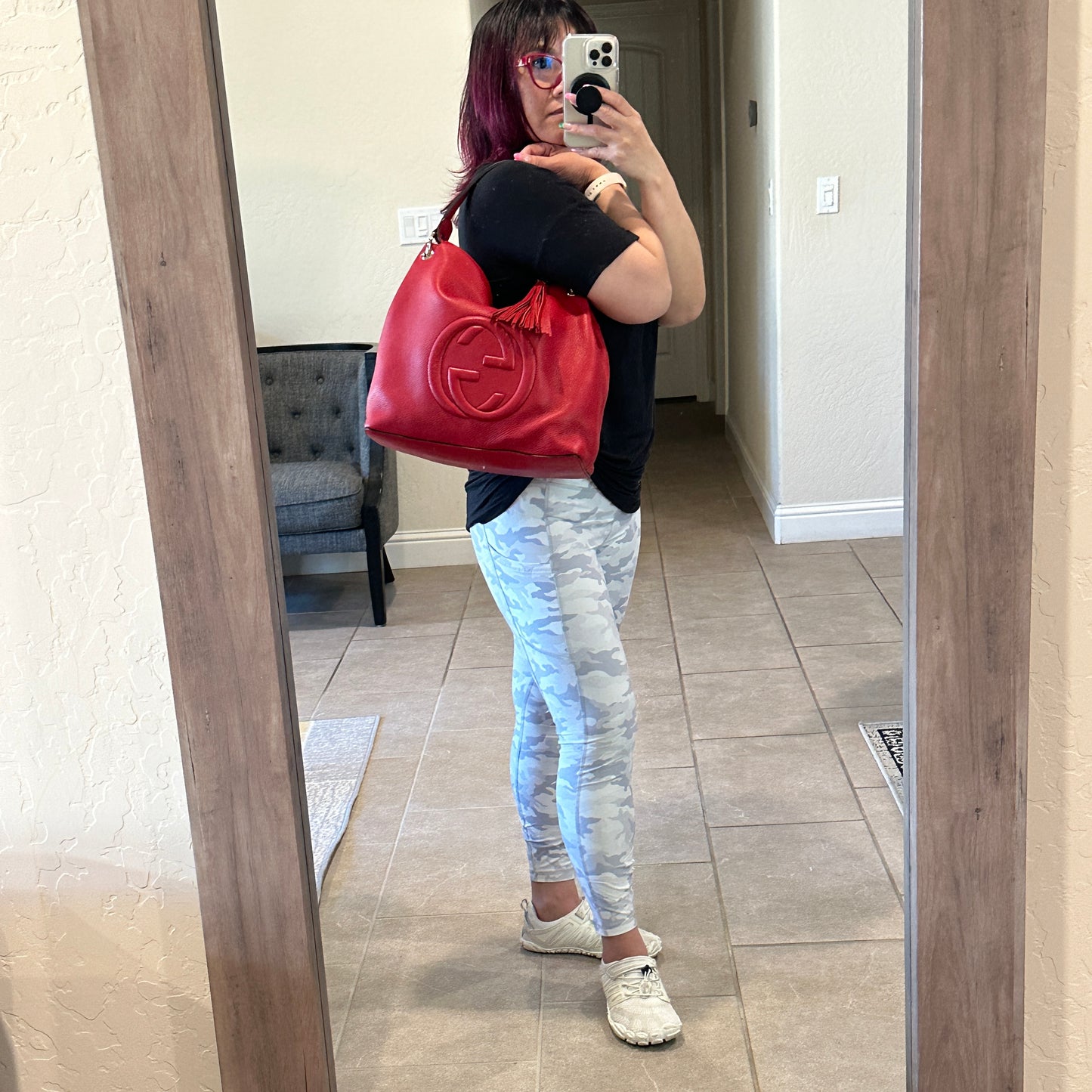 Authentic Preowned Red Soho Convertible Hobo Leather Bag