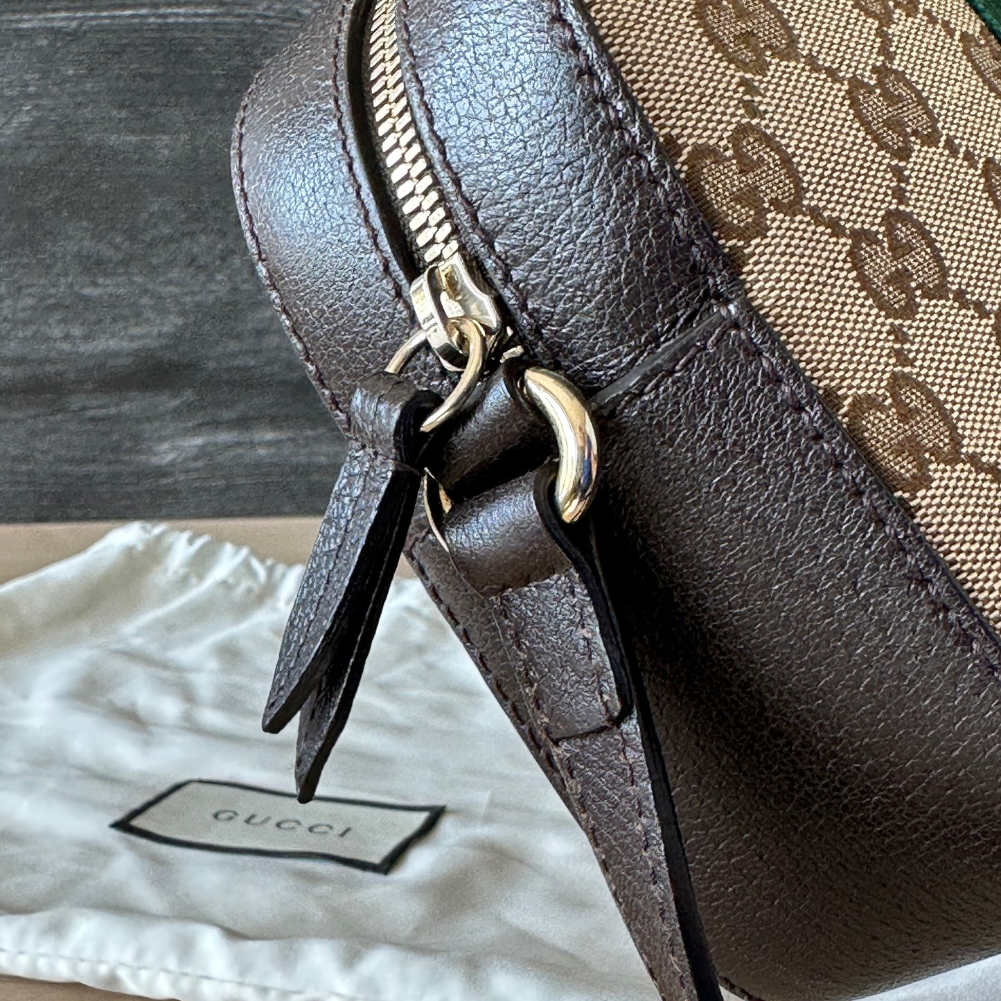 Authentic Preowned GG Vintage Web Webby Bee Shoulder Bag in Dark Brown