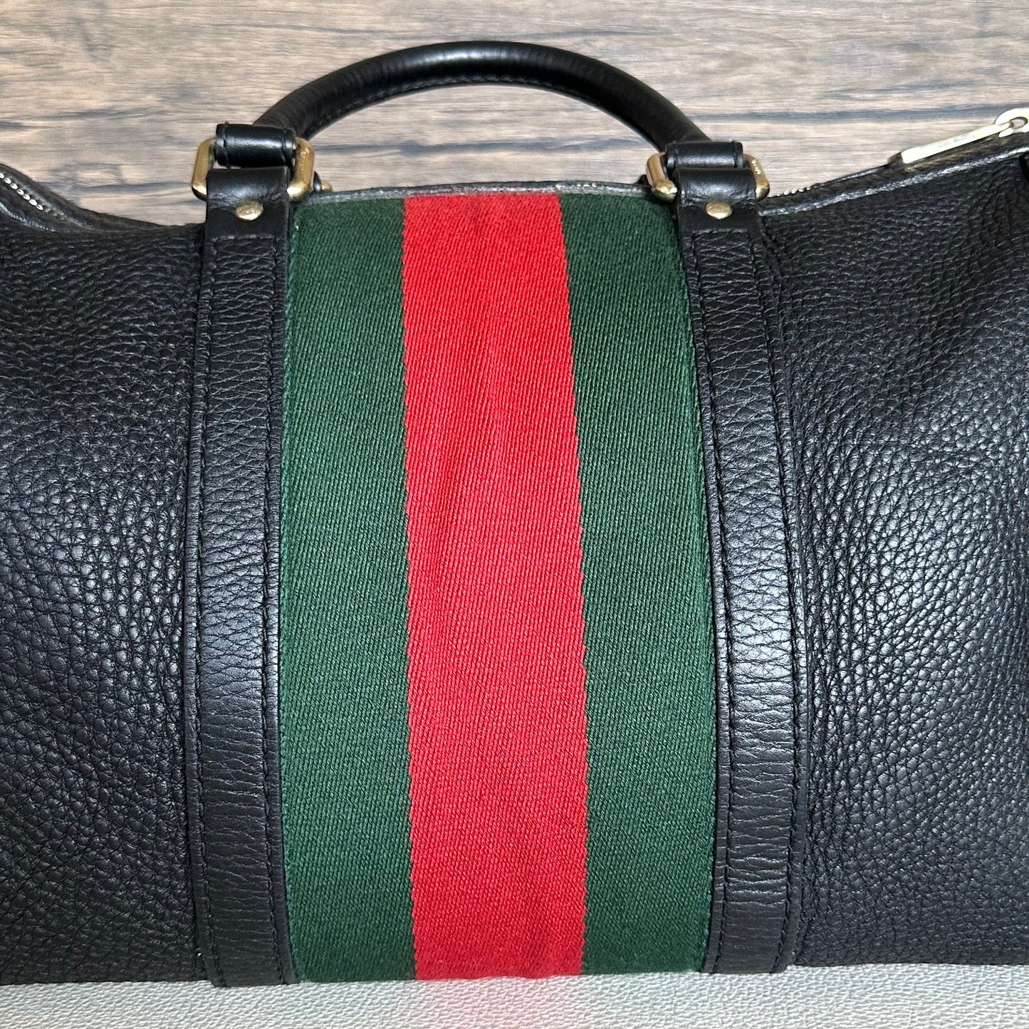 Vintage Web boston bag in black Leather