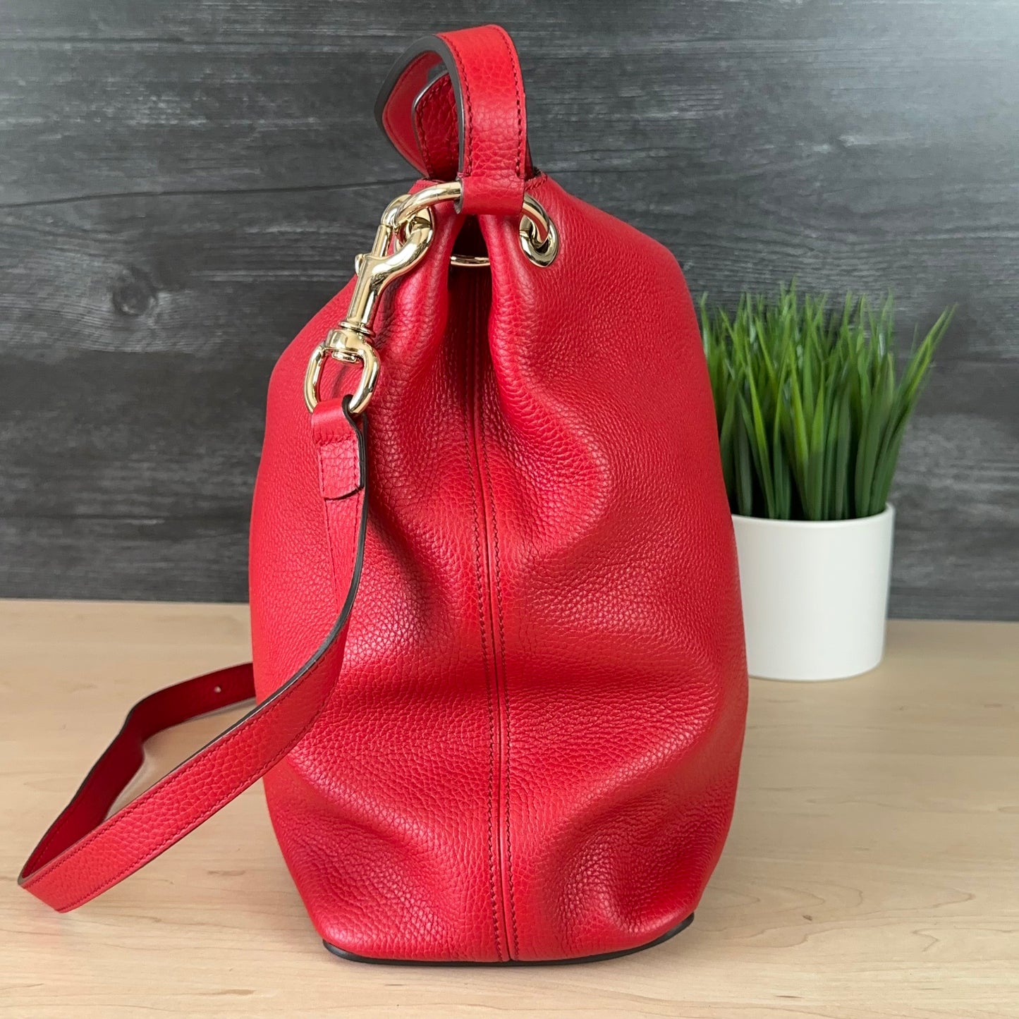 Authentic Preowned Red Soho Convertible Hobo Leather Bag