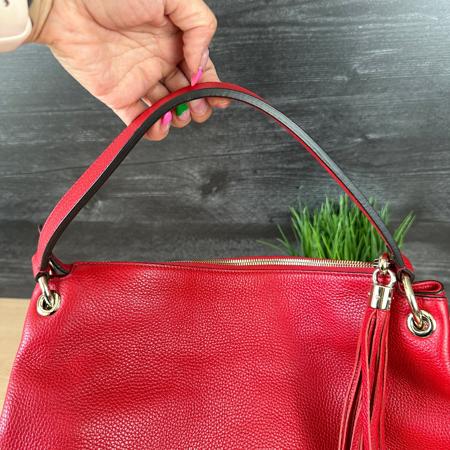 Authentic Preowned Red Soho Convertible Hobo Leather Bag