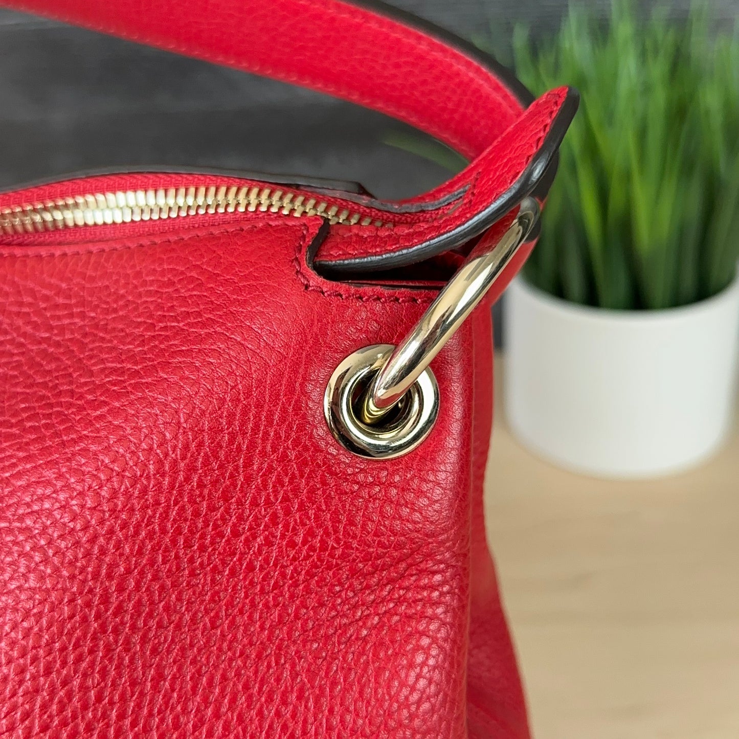Authentic Preowned Red Soho Convertible Hobo Leather Bag