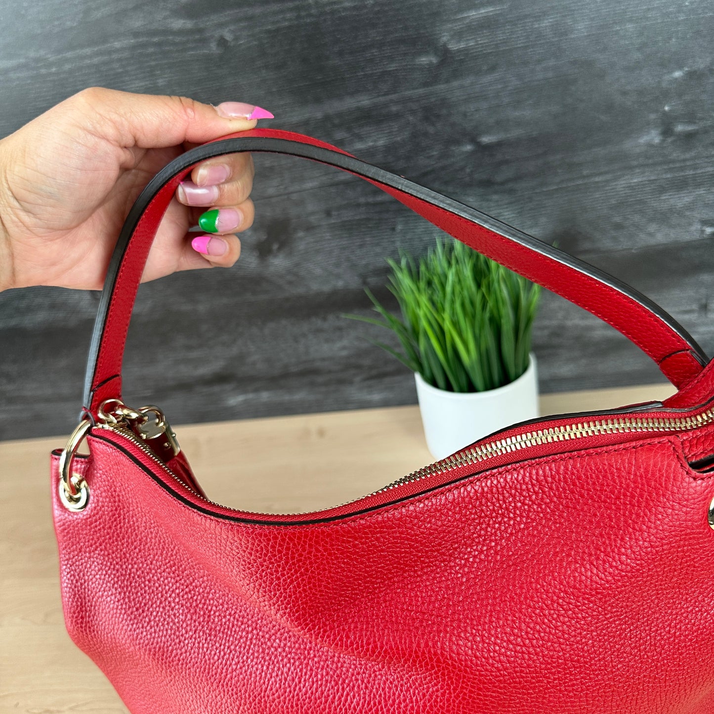 Authentic Preowned Red Soho Convertible Hobo Leather Bag
