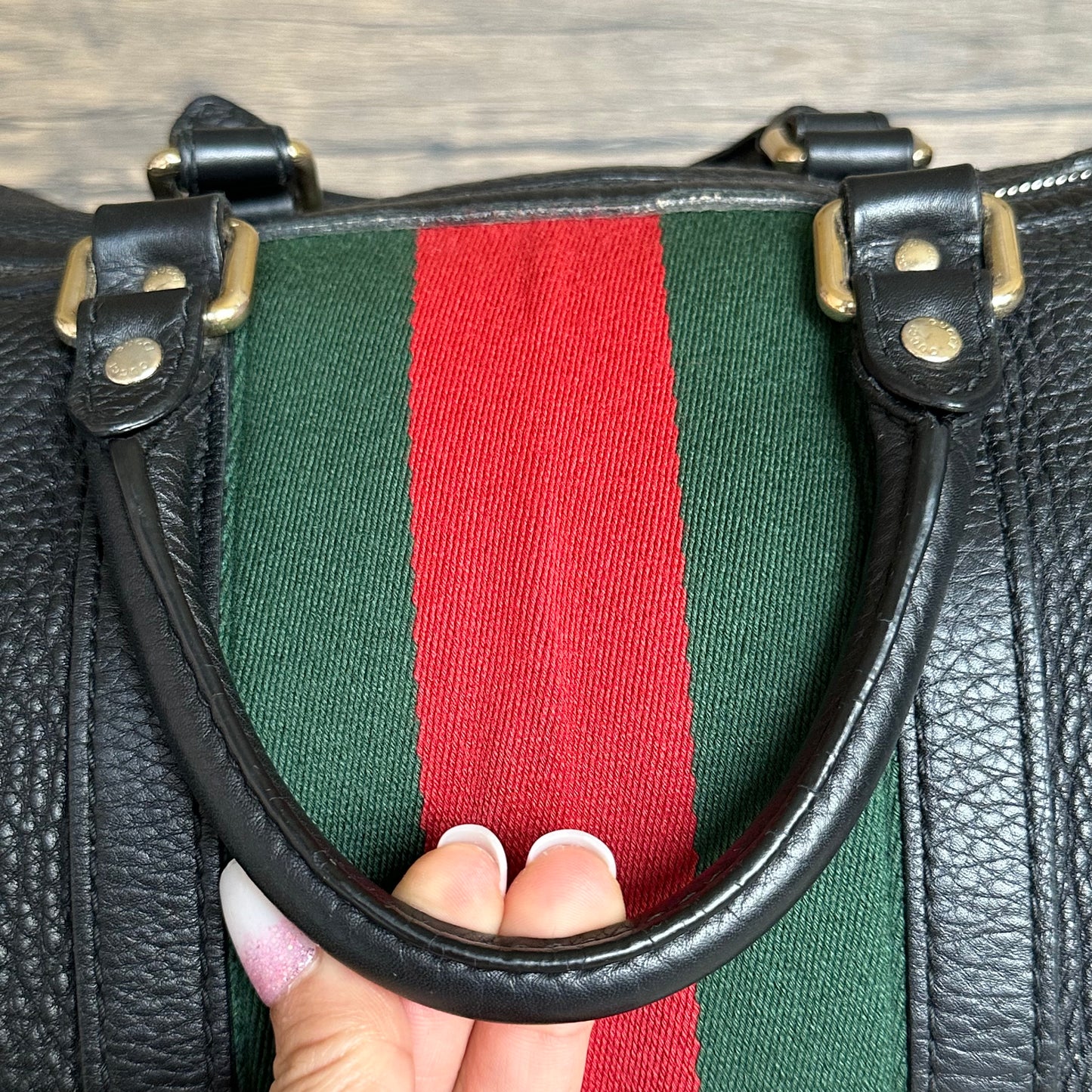 Vintage Web boston bag in black Leather