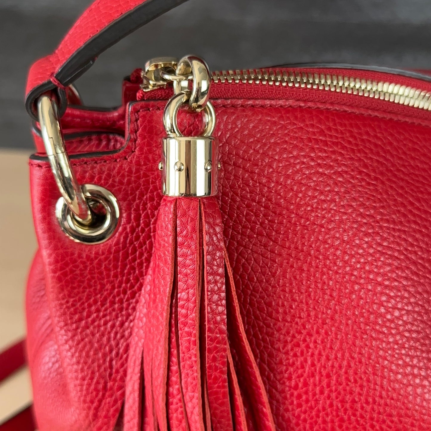 Authentic Preowned Red Soho Convertible Hobo Leather Bag