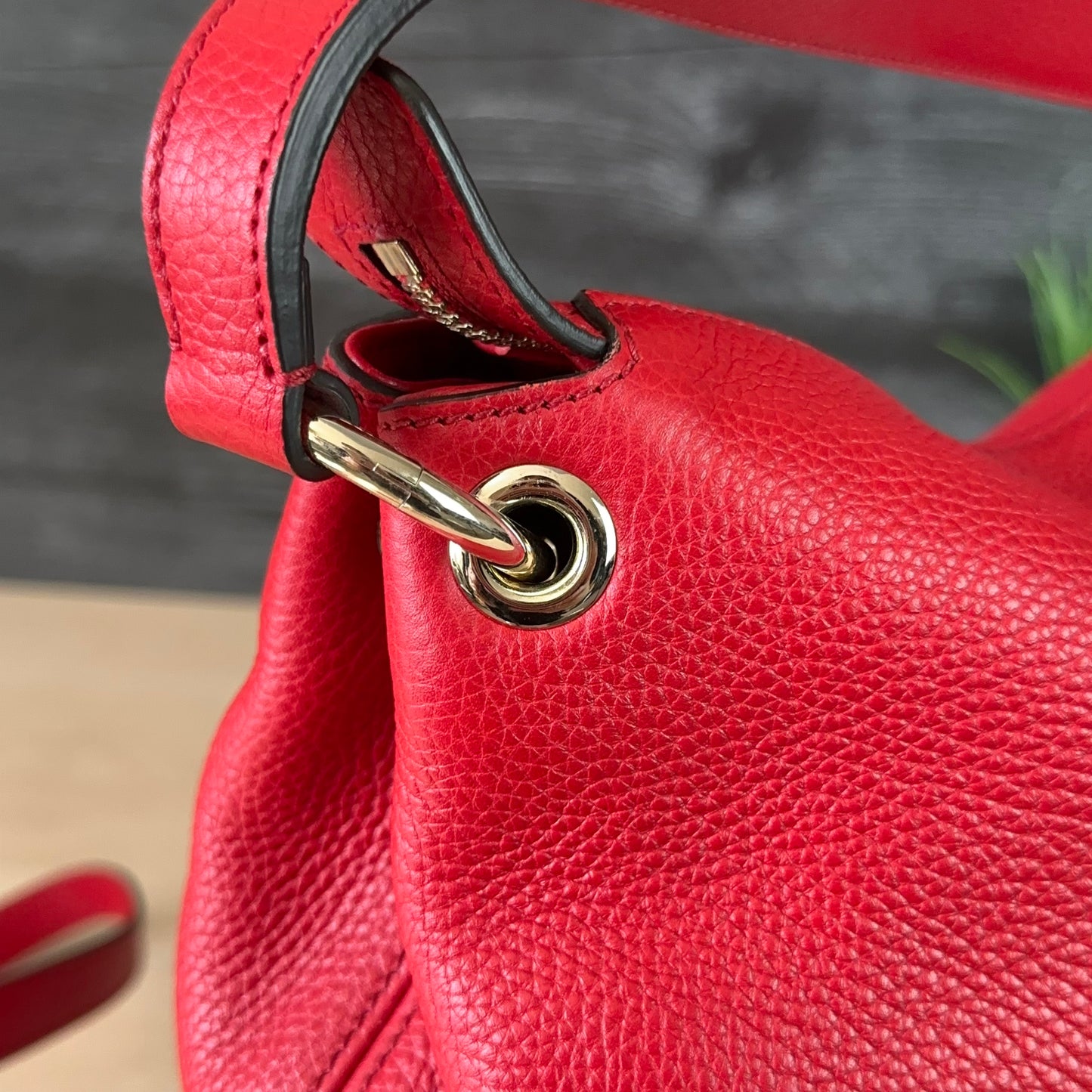 Authentic Preowned Red Soho Convertible Hobo Leather Bag