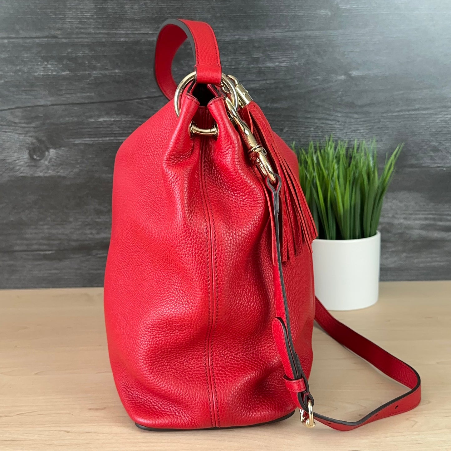 Authentic Preowned Red Soho Convertible Hobo Leather Bag
