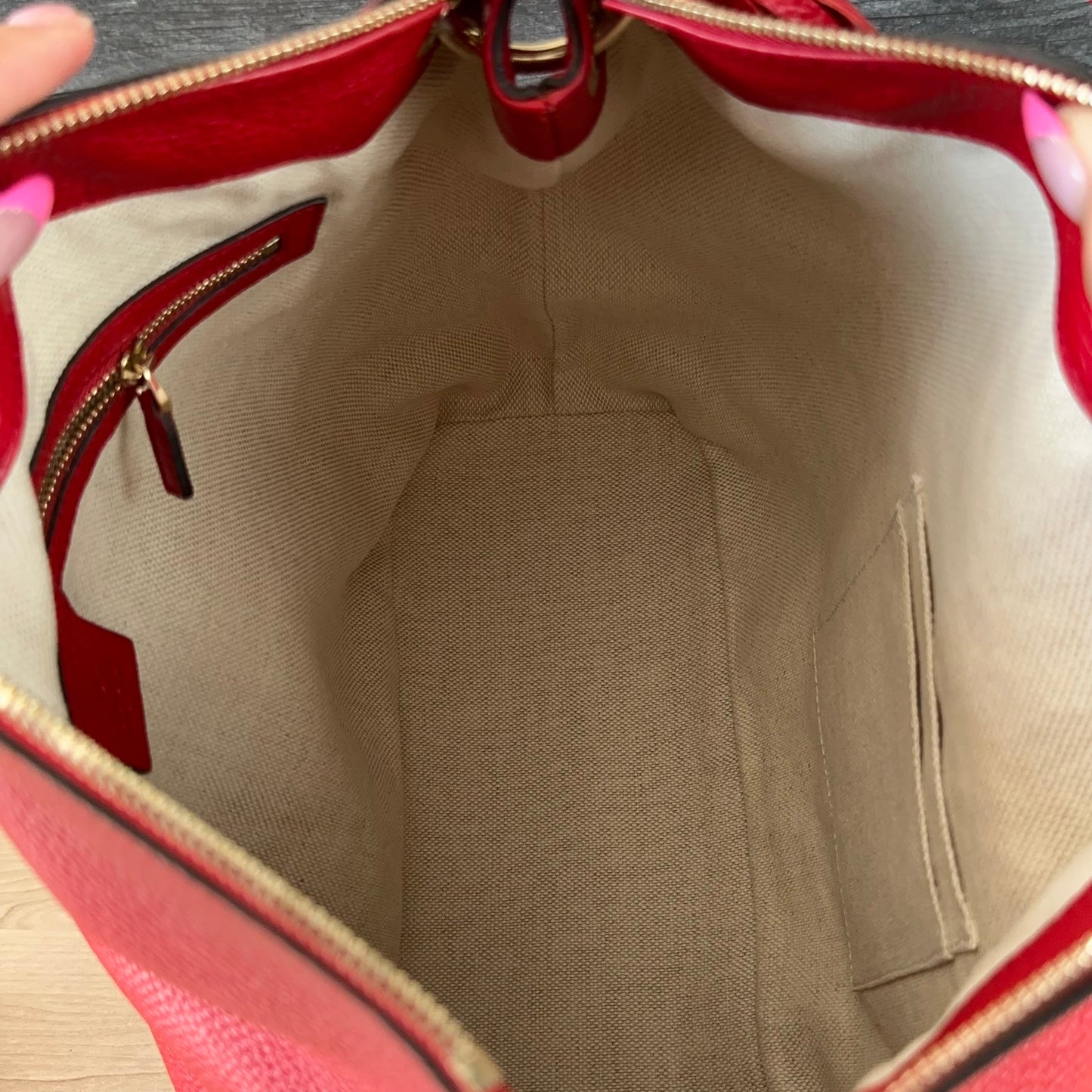 Authentic Preowned Red Soho Convertible Hobo Leather Bag