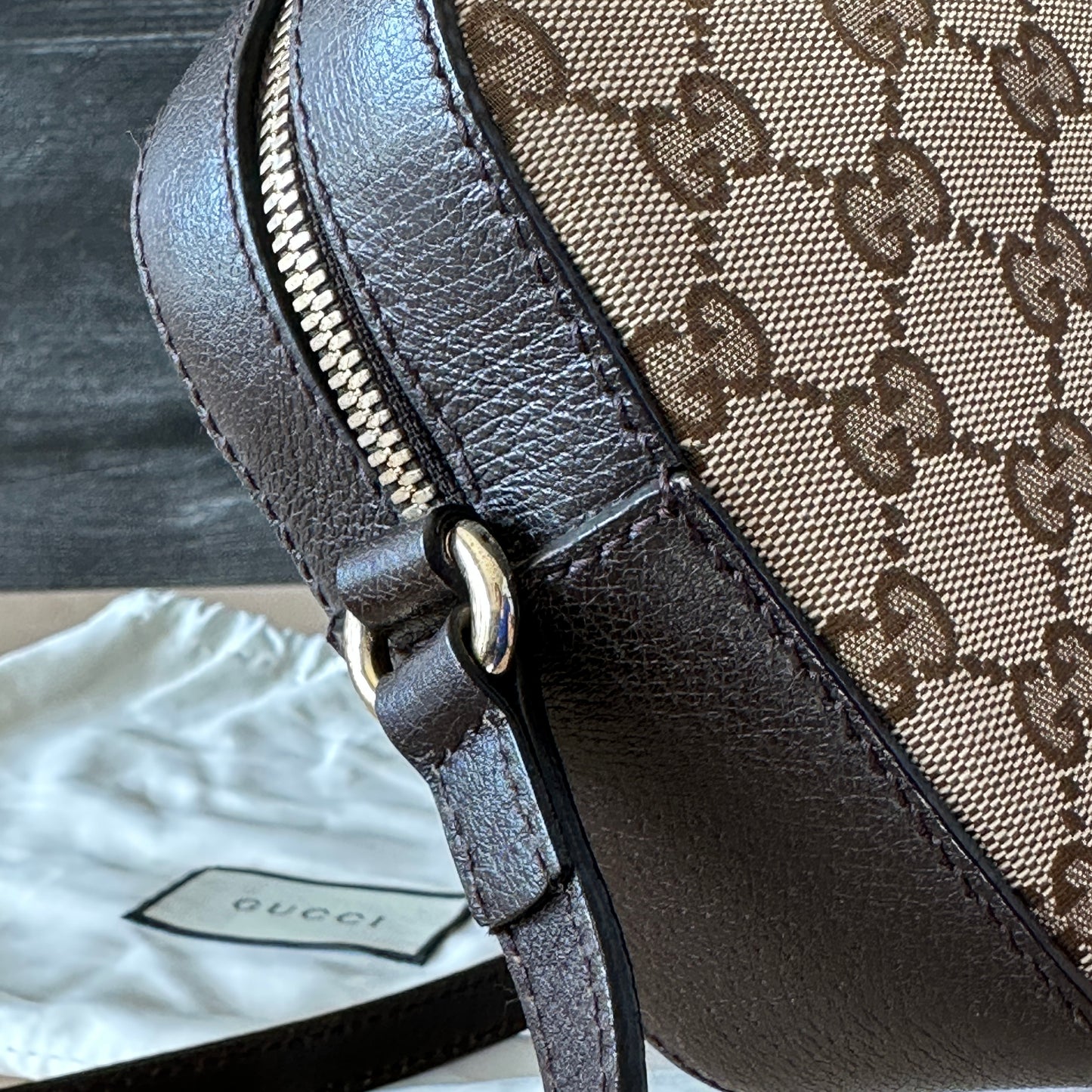 Authentic Preowned GG Vintage Web Webby Bee Shoulder Bag in Dark Brown