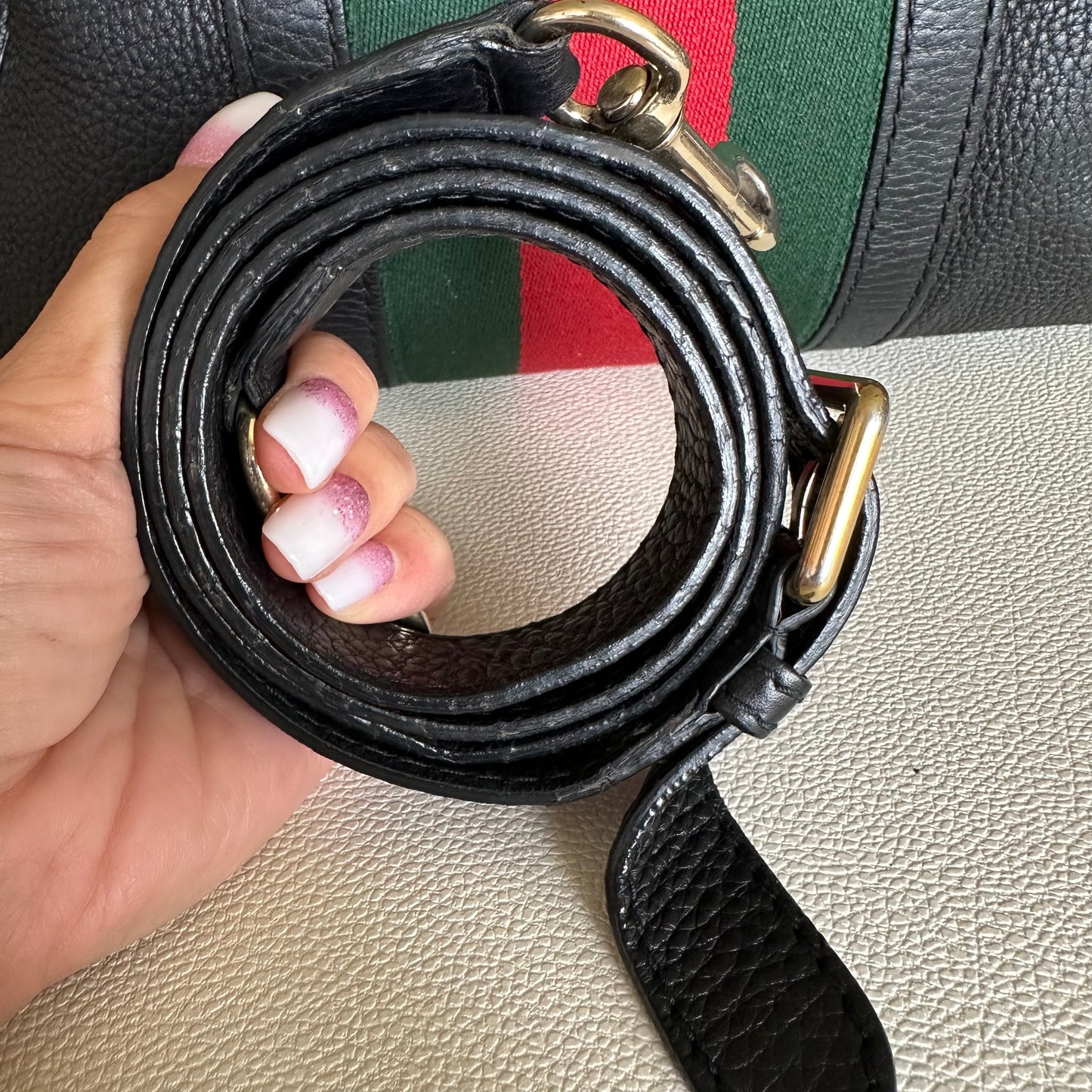 Vintage Web boston bag in black Leather
