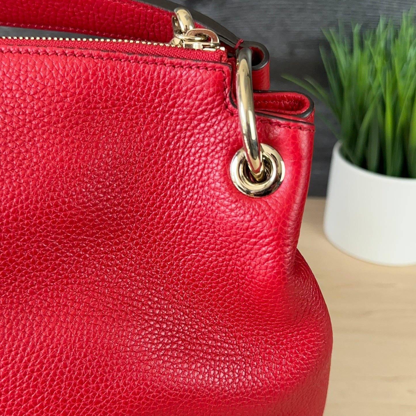 Authentic Preowned Red Soho Convertible Hobo Leather Bag