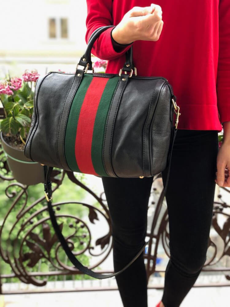 Vintage Web boston bag in black Leather