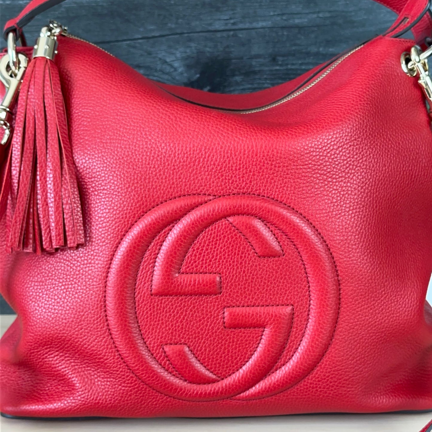 Authentic Preowned Red Soho Convertible Hobo Leather Bag