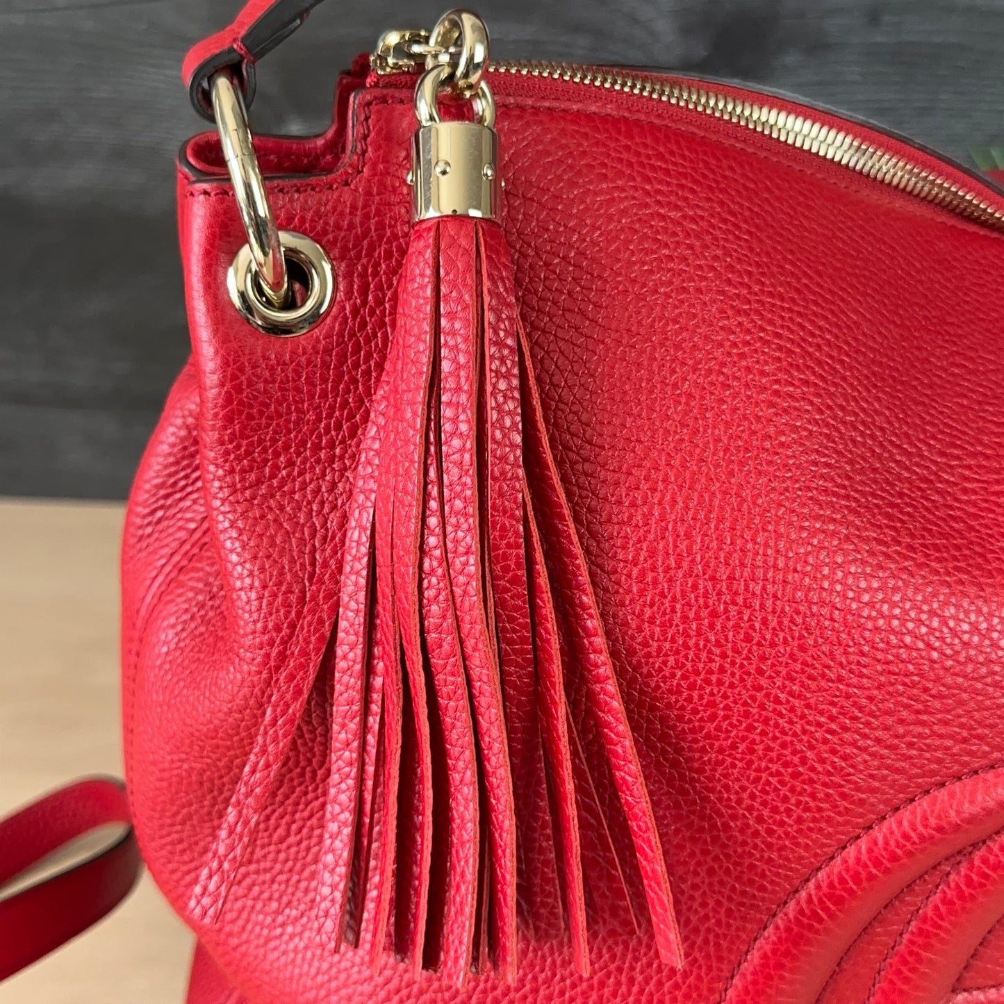 Authentic Preowned Red Soho Convertible Hobo Leather Bag