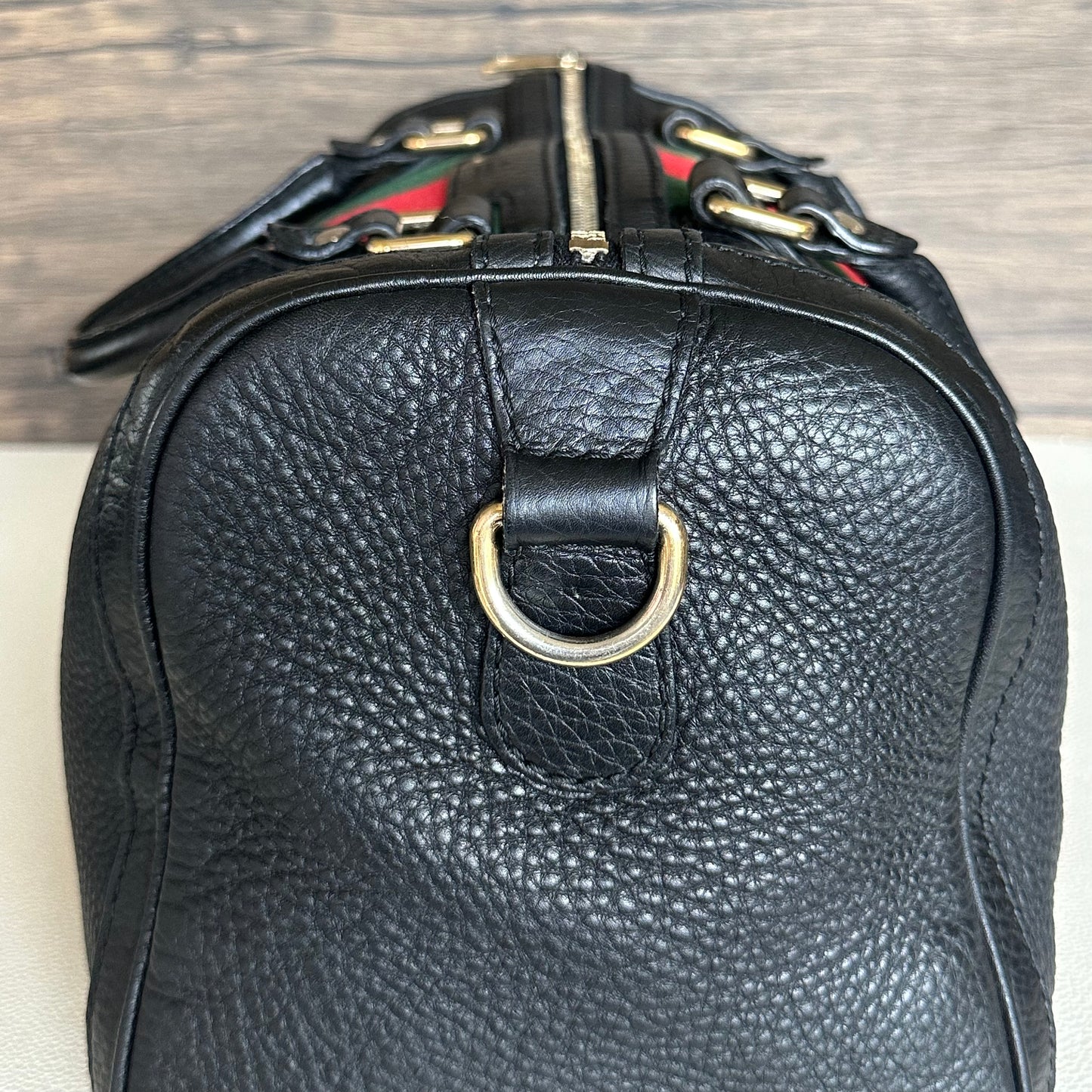 Vintage Web boston bag in black Leather