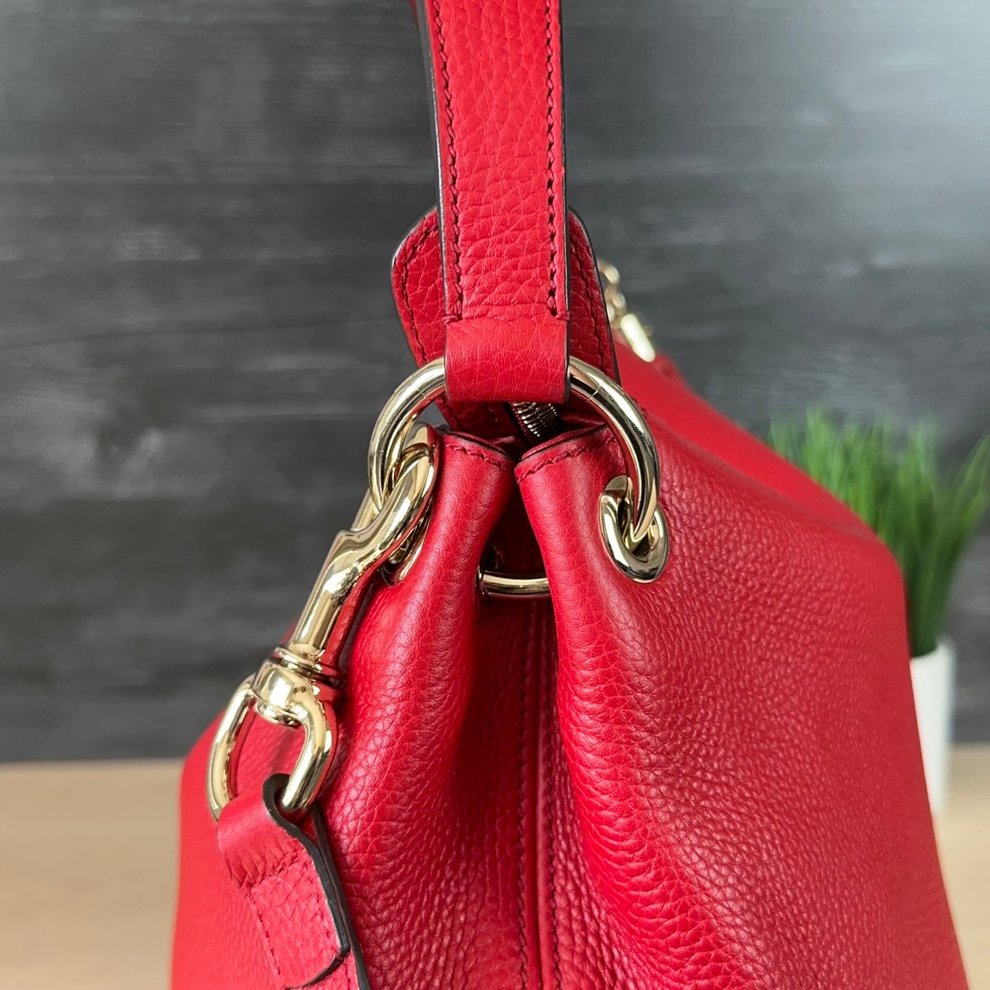 Authentic Preowned Red Soho Convertible Hobo Leather Bag