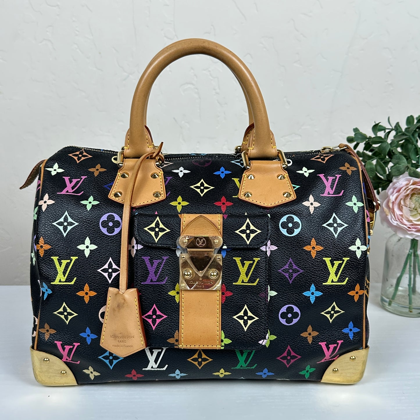 Louis Vuitton Limited Edition Murakami Speedy 30 Black Multicolor