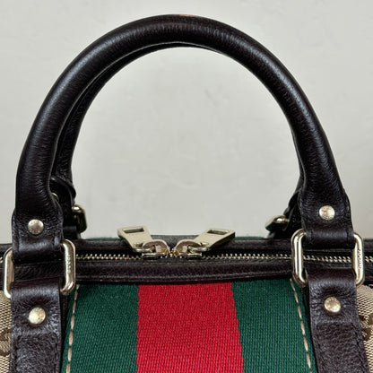 Gucci Vintage Bee Web Boston Bag Dark Brown