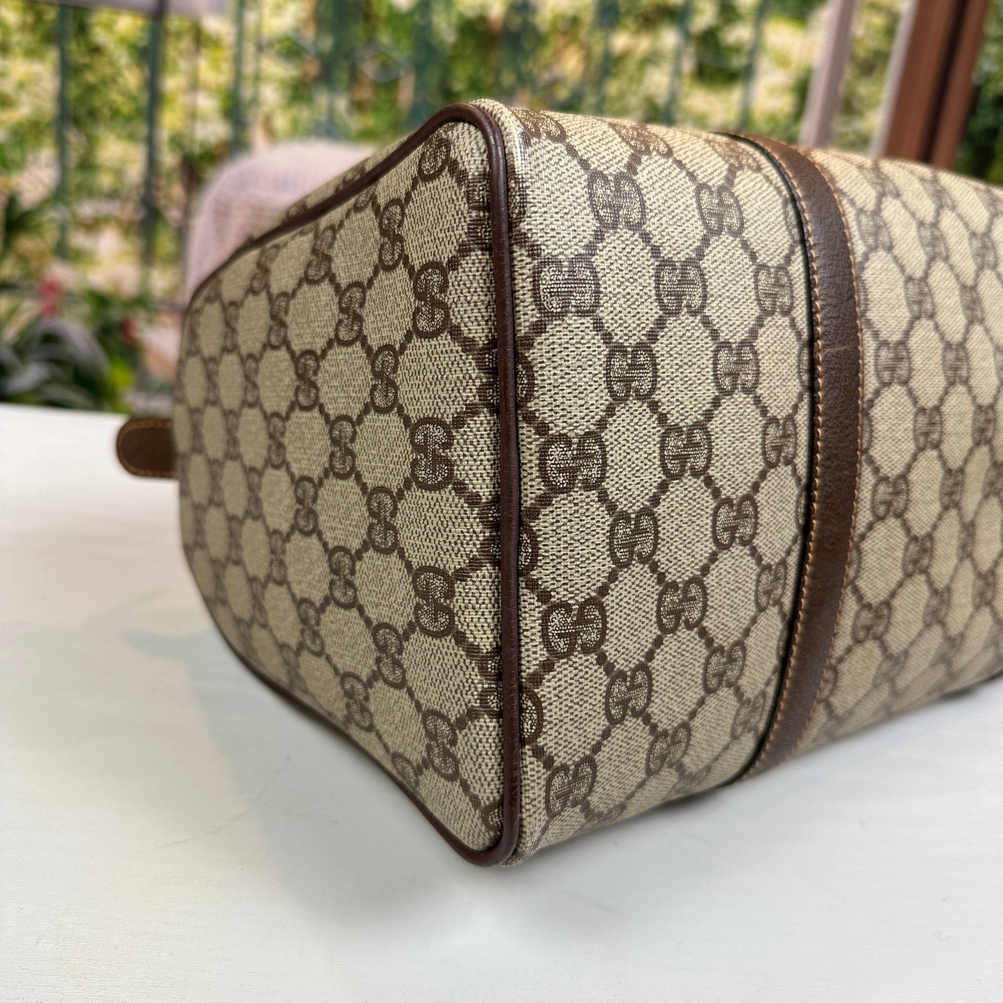 Gucci Vintage GG Coated Canvas Boston Bag Brown