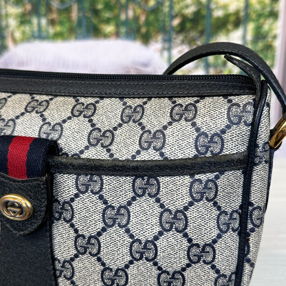 Gucci Vintage Supreme Web Crossbody Bag Navy Blue