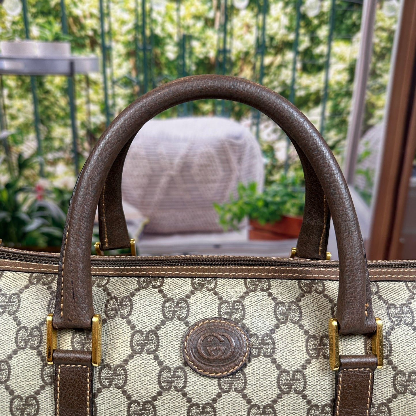 Gucci Vintage GG Coated Canvas Boston Bag Brown