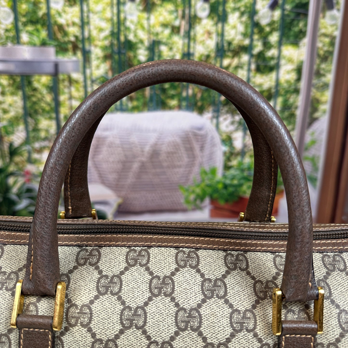 Gucci Vintage GG Coated Canvas Boston Bag Brown