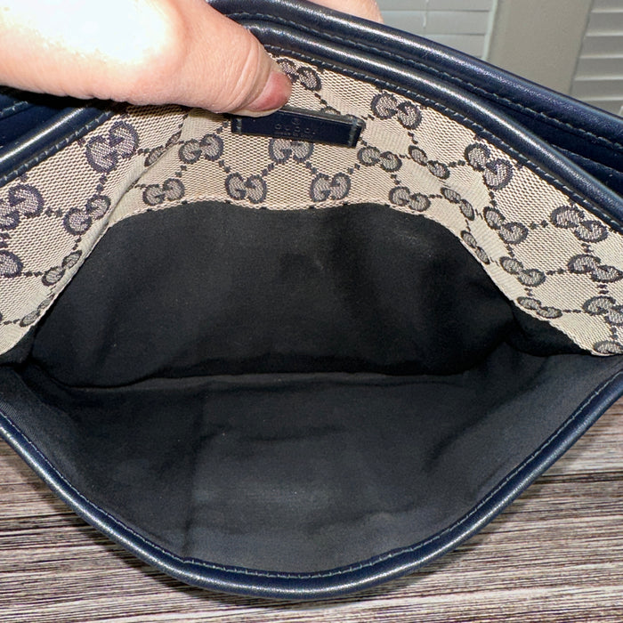 Gucci Web Flat Messenger Bag Navy