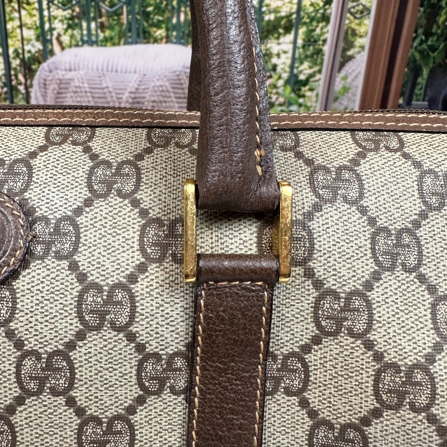 Gucci Vintage GG Coated Canvas Boston Bag Brown