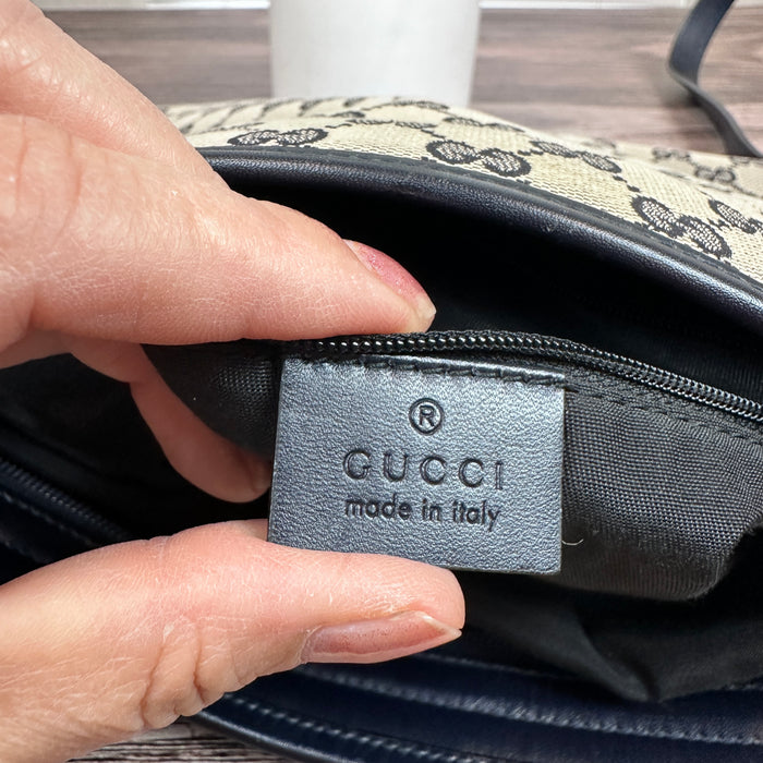 Gucci Web Flat Messenger Bag Navy