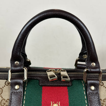 Gucci Vintage Bee Web Boston Bag Dark Brown