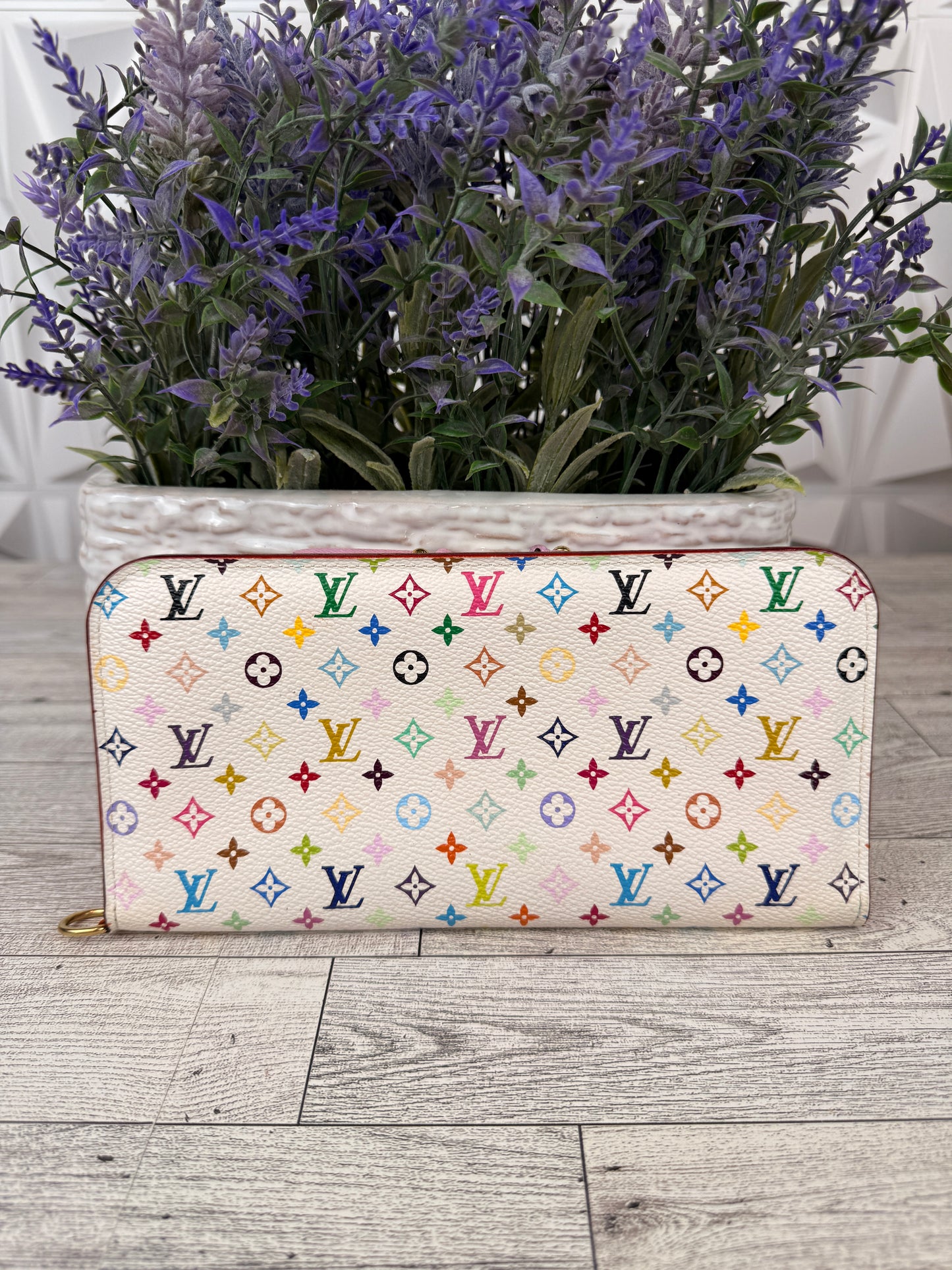 Louis Vuitton Insolite Clutch Wallet White Multicolor Litchi Pink