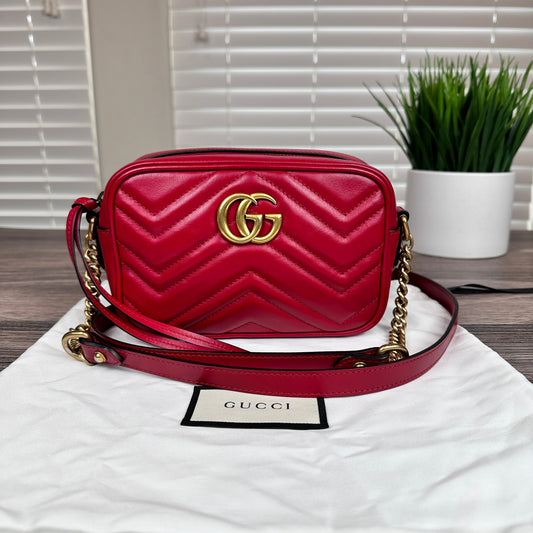 Gucci Calfskin Matelasse Mini GG Marmont Bag Red