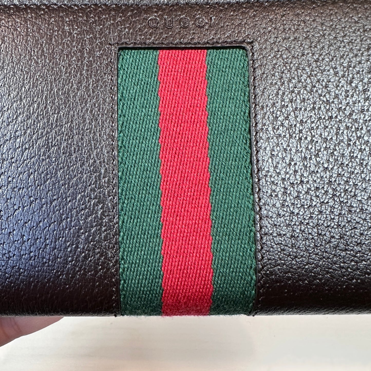 Gucci Dark Brown Grained Leather Zip Around Wallet