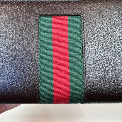 Gucci Dark Brown Grained Leather Zip Around Wallet