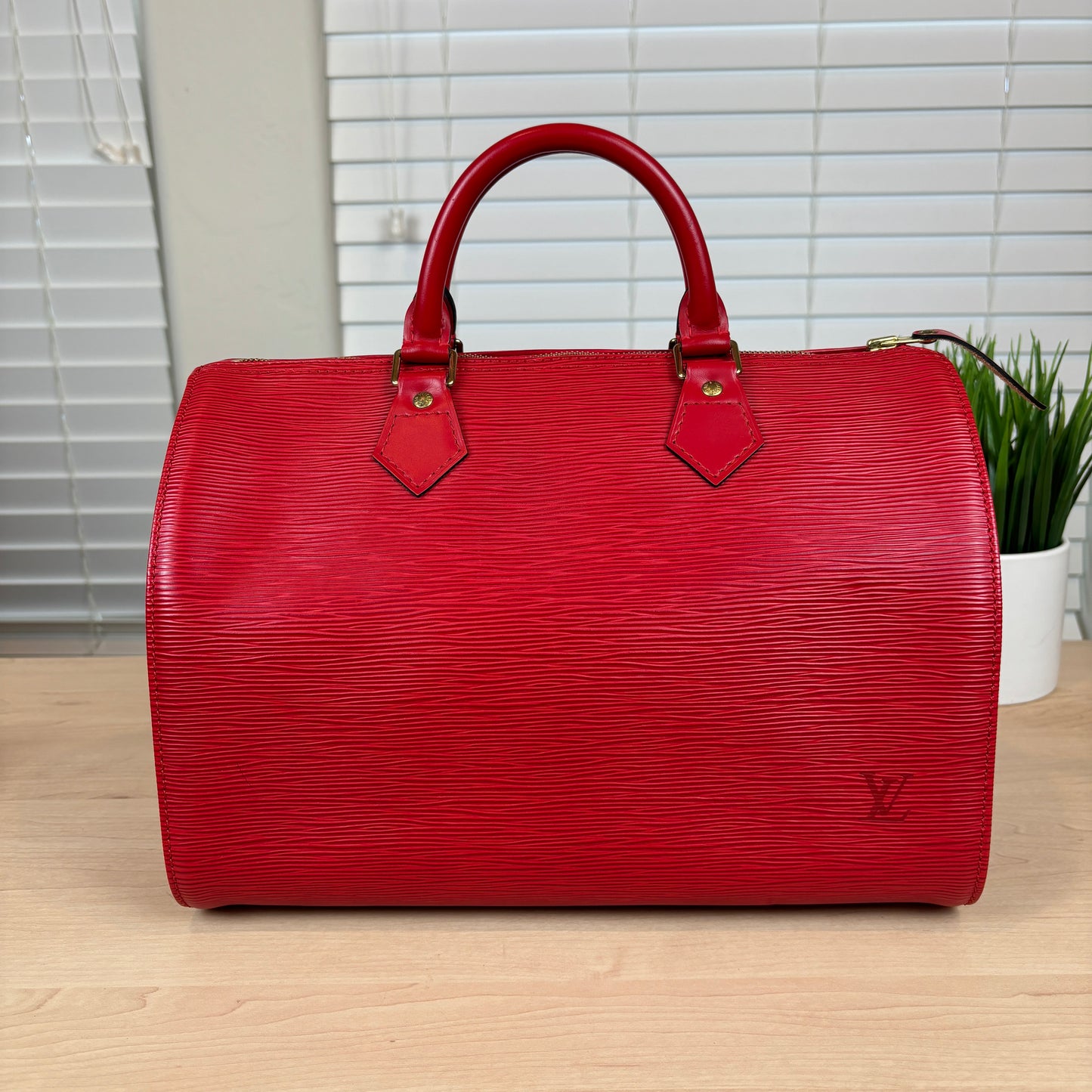 Louis Vuitton Red Epi Speedy 30 with Free Wallet