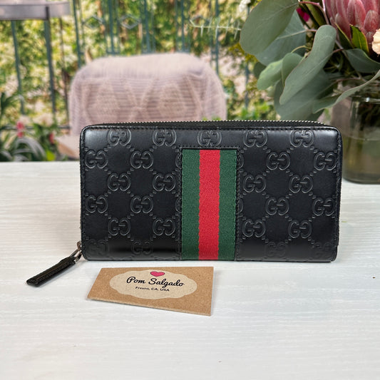 Guccissima Leather Supreme Web Zip Wallet Black