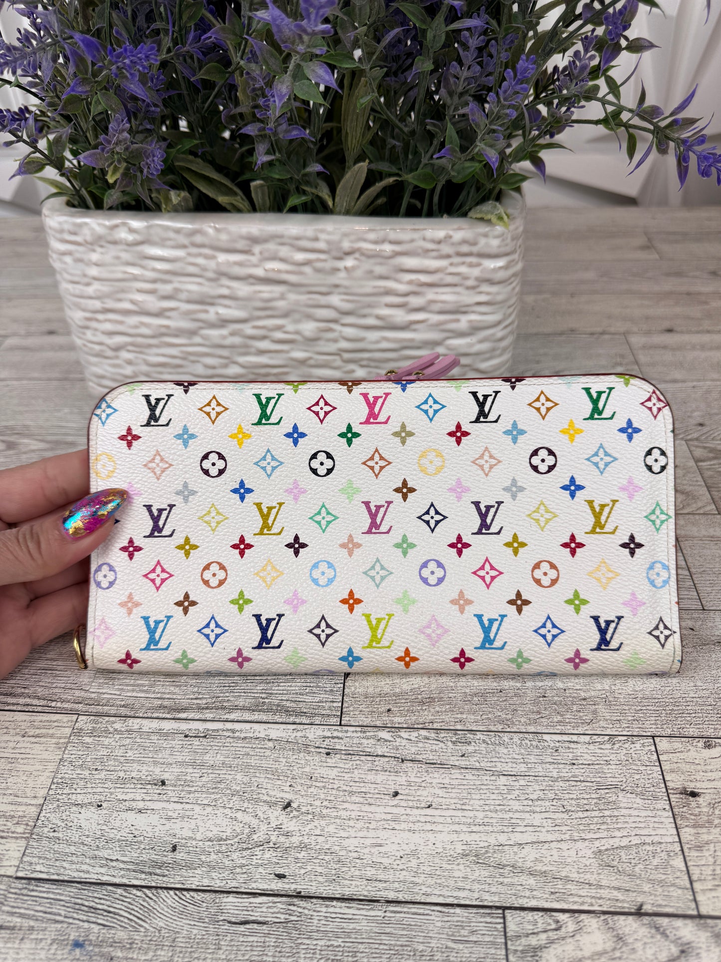 Louis Vuitton Insolite Clutch Wallet White Multicolor Litchi Pink