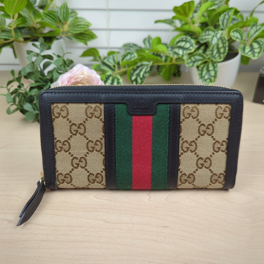 Gucci Original GG Web Zip Around Wallet
