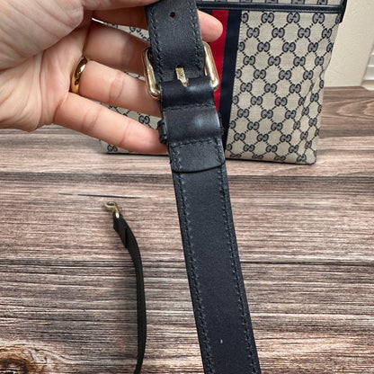 Gucci Web Flat Messenger Bag Navy